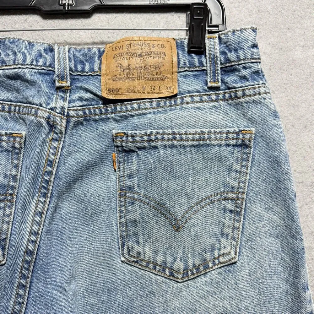 VTG Orange Tab Levi's 560 Jeans 34x34 Blue Baggy Loose Fit Tapered Leg 1997